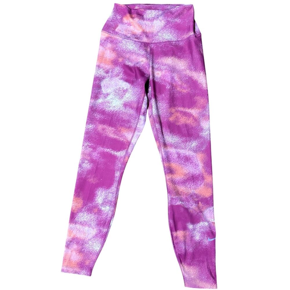 Nike, Women's High Waisted Active Stretchy Leggings, Pink Orange White, Small